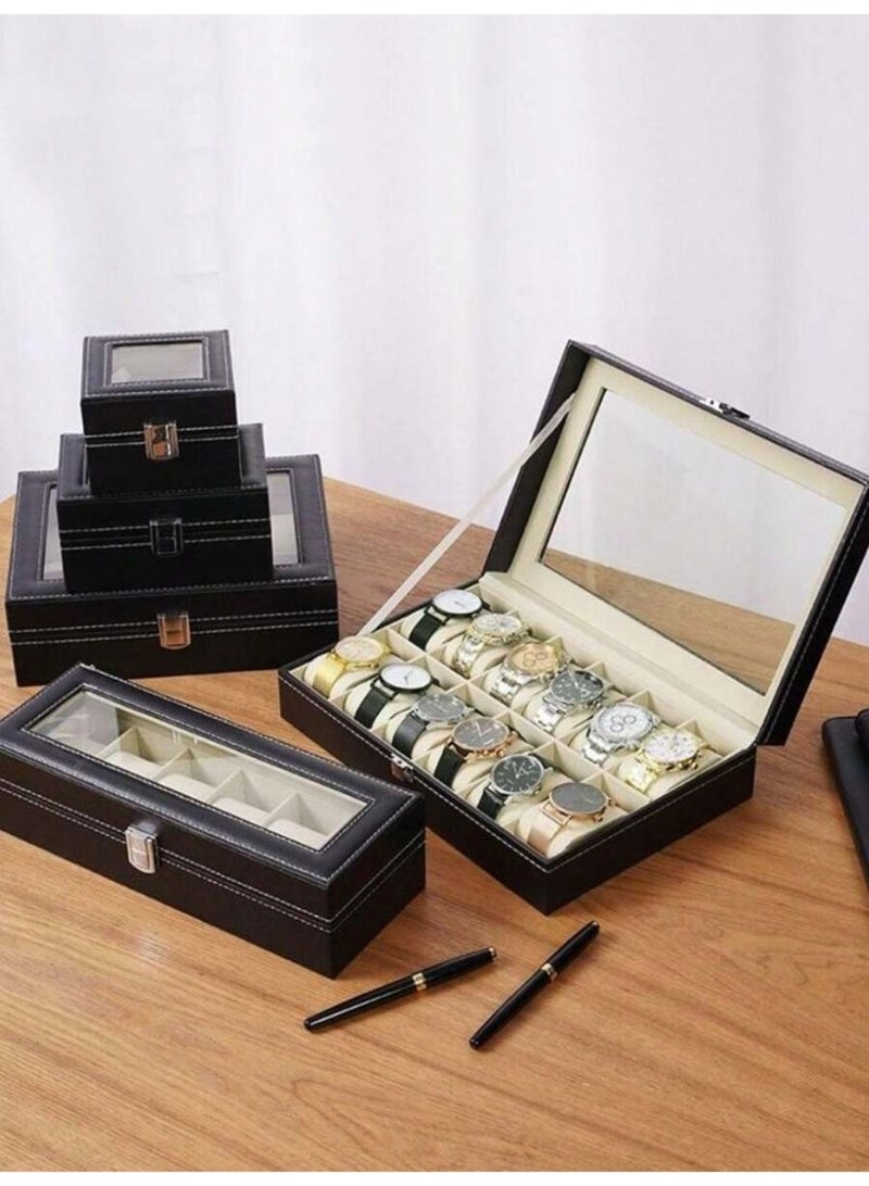 Elegant 6-Slot Watch Organizer Box – Luxurious Faux Leather Design with Glass Lid, Velvet-Lined Interior, and Secure Flip-Top Closure, Perfect for Watch Collections and Jewelry Storage - Image 4