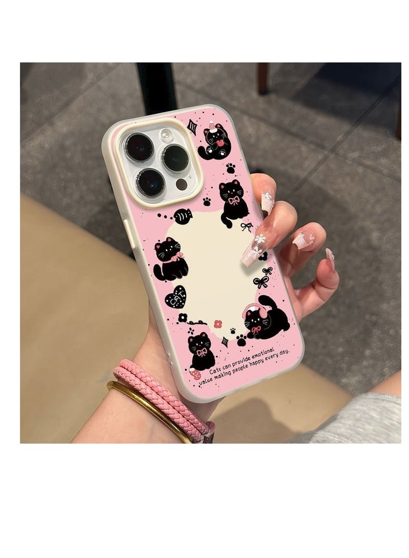 NIBEMINENT Cute Hollow Black Cat Protective TPU Case Cover For iPhone 16 Pro Max, Off White