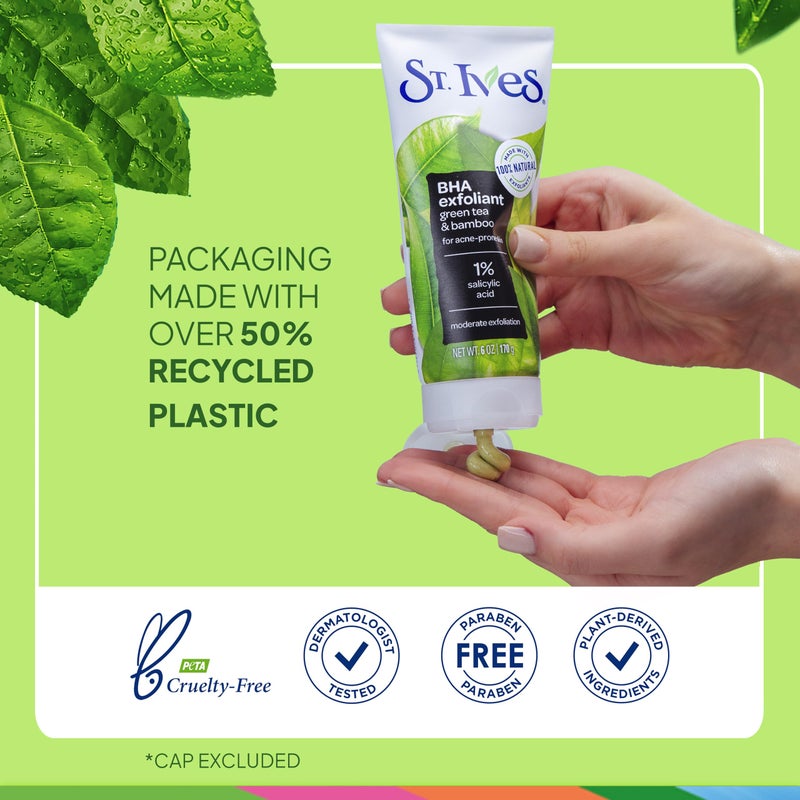 St. Ives Blackhead Clearing Face Scrub, Clears Blackheads & Unclogs Pores, Green Tea & Bamboo, Salicylic Acid Acne Treatment Facial Scrub, Moderate Exfoliator Skin Care with Natural Exfoliants 6 oz - Image 5