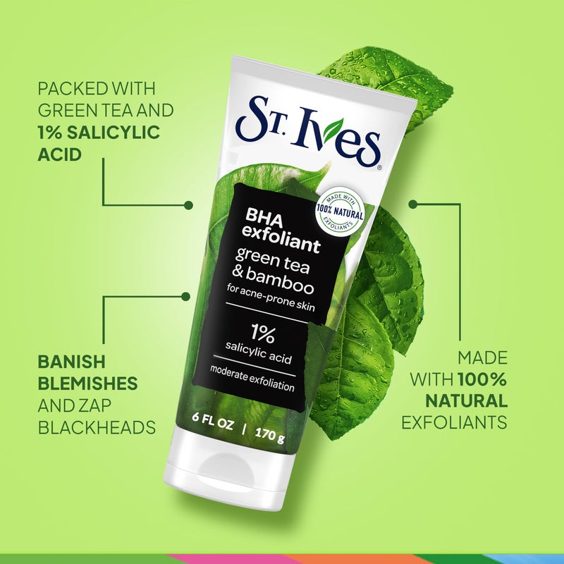 St. Ives Blackhead Clearing Face Scrub, Clears Blackheads & Unclogs Pores, Green Tea & Bamboo, Salicylic Acid Acne Treatment Facial Scrub, Moderate Exfoliator Skin Care with Natural Exfoliants 6 oz - Image 3