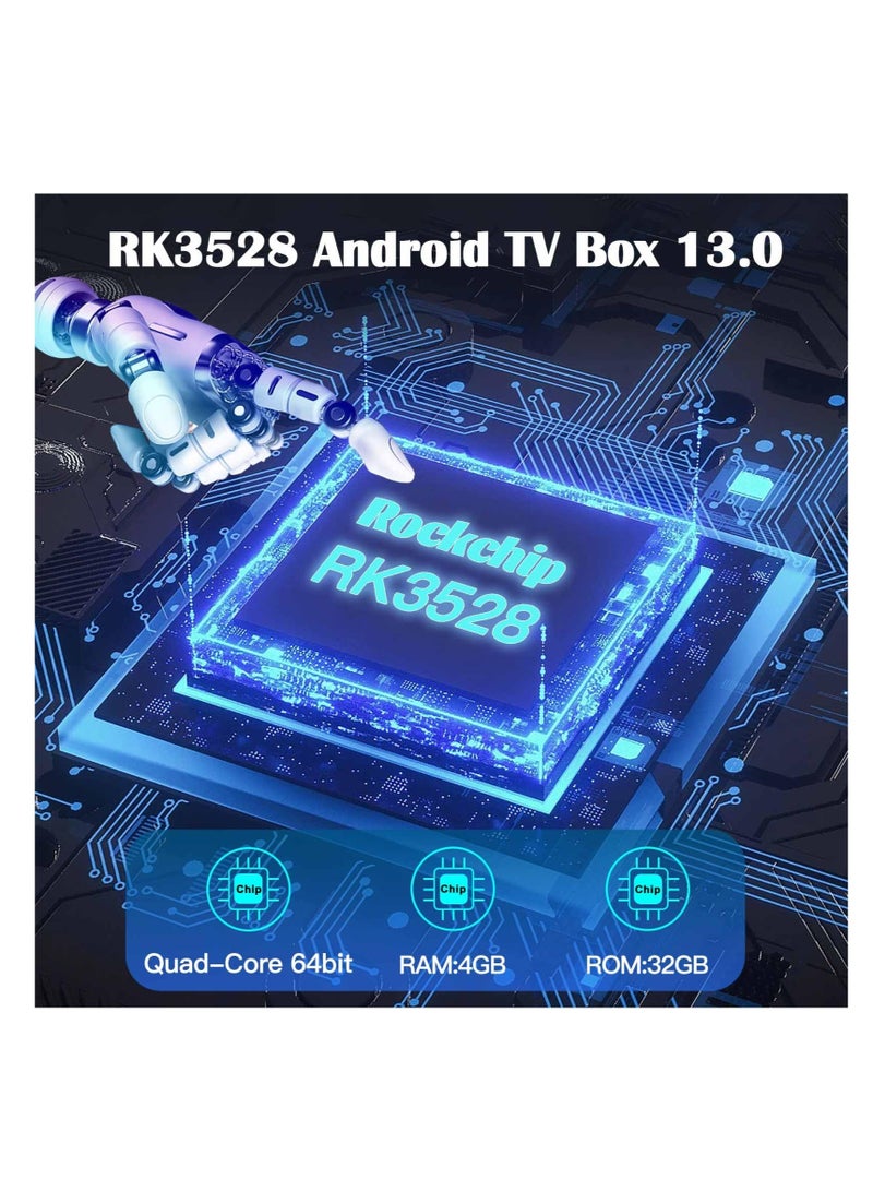 Excefore TV Box for Android 13.0, Smart TV Box, 4GB 32GB X88 Pro 13 Android tv Box, RK3528 4K 6K 8K 2.4G/5G WiFi 6 USB 3.0 BT 5.0 Ultra HDR 10+ with Wireless Backlit Keyboard - Image 2
