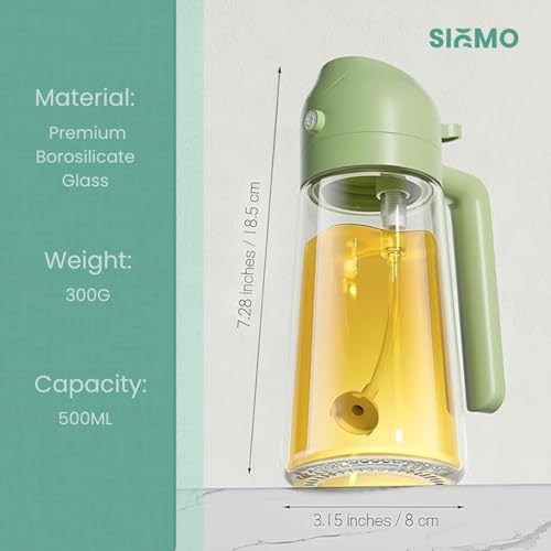 SIGMO 2-in-1 Glass Oil Sprayer & Dispenser Bottle (500ml) | Leak-Proof Non-Drip Cooking Oil Bottle for Spraying & Pouring | Refillable Glass Dispenser for Healthy Cooking & Frying (Green) - Image 2