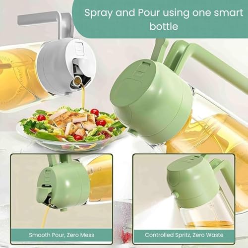 SIGMO 2-in-1 Glass Oil Sprayer & Dispenser Bottle (500ml) | Leak-Proof Non-Drip Cooking Oil Bottle for Spraying & Pouring | Refillable Glass Dispenser for Healthy Cooking & Frying (Green) - Image 4