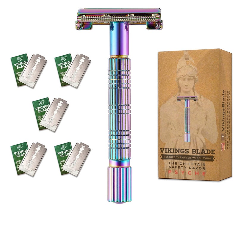 VIKINGS BLADE Safety Razor for Women  5 Swedish Steel Blades Quick Release Head Double Edge Smooth Reusable Recyclable Model Psyche
