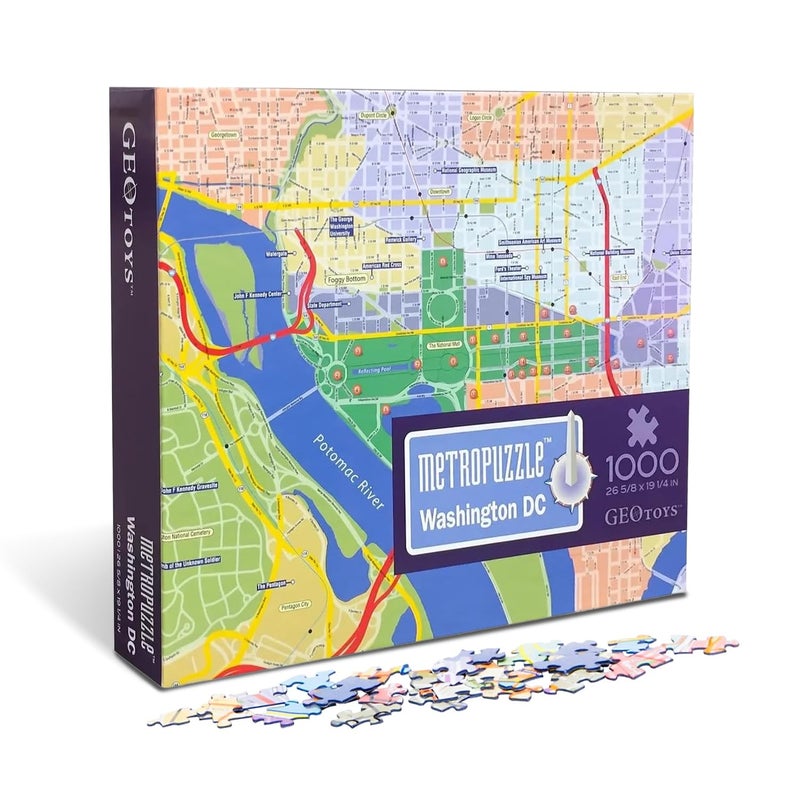 GeoToys Metropuzzle Washington DC Jigsaw Puzzles 1000 Pieces 27 x 19 Detailed Geography Puzzle Challenging Adult Puzzle Fun Puzzles for Adults with Vibrant Colors Map Poster Included - Image 3