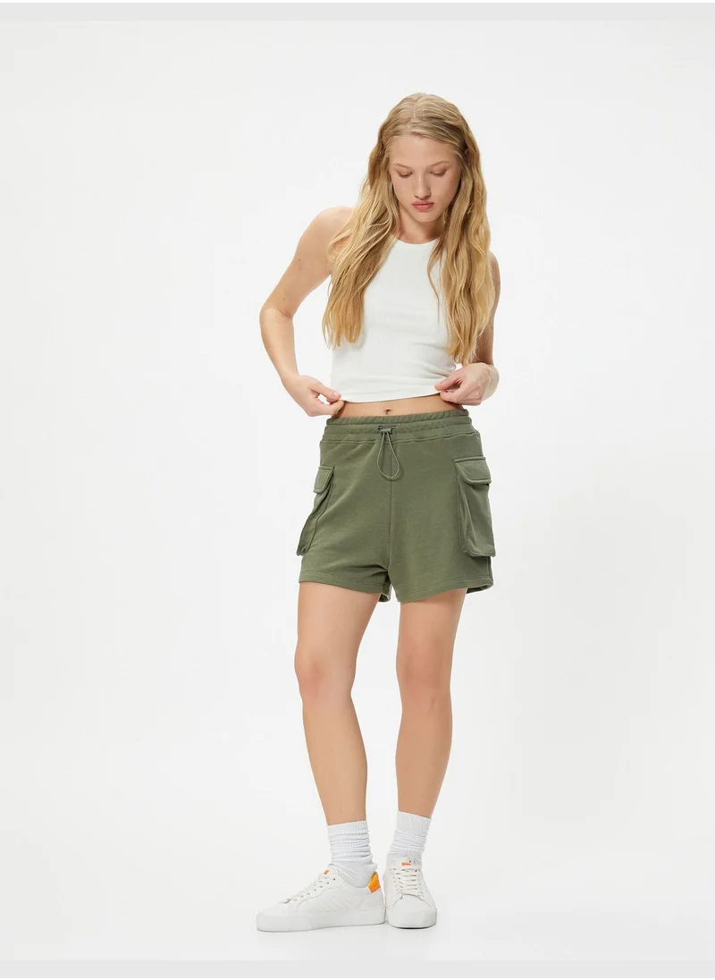 كوتون Cargo Shorts Pockets Elastic Waistband Relax Cut Cotton