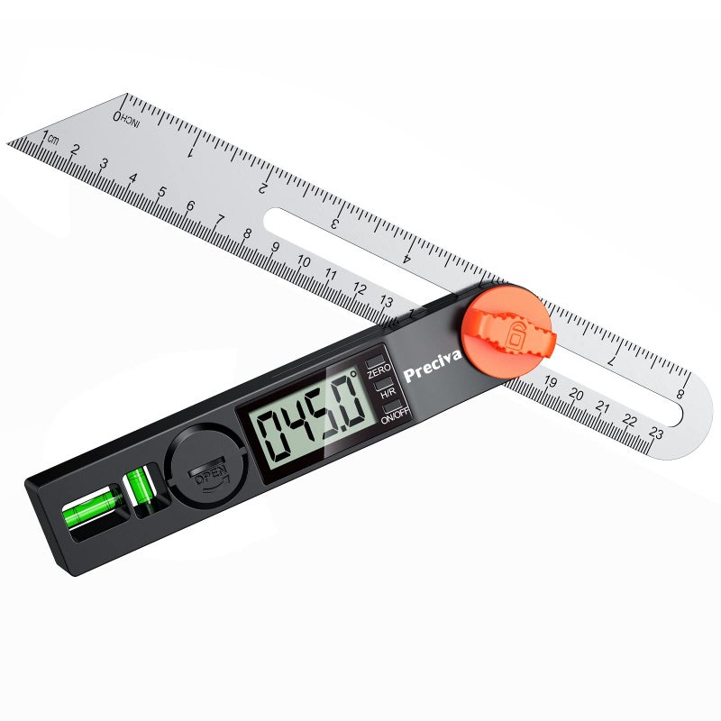 Preciva TBevel Gauge Protractor with Horizontal and Vertical Bubble0338 Digital Angle Finder Protractor 230mm8inch Display for Carpentry Woodworking Metalworking Construction