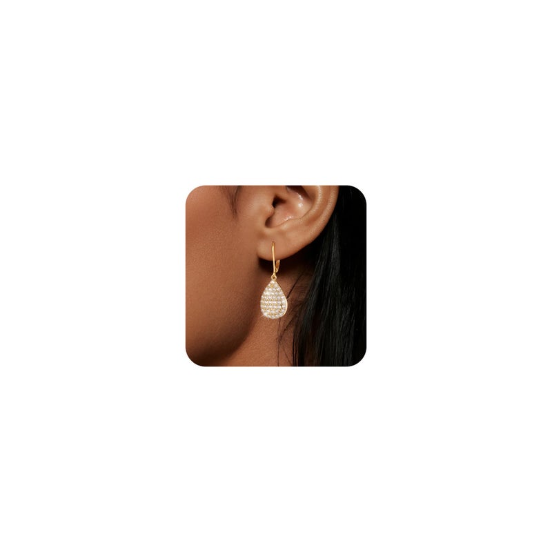 ALEXCRAFT Gold Teardrop Earrings, ALEXCRAFT 14K Gold Dangle Leverback Earring for Women Trendy Hypoallergenic Goldplated Sterling Silver Cubic Zirconia Waterdrop Teardrop Dangling Drop Earrings for Women - Image 2