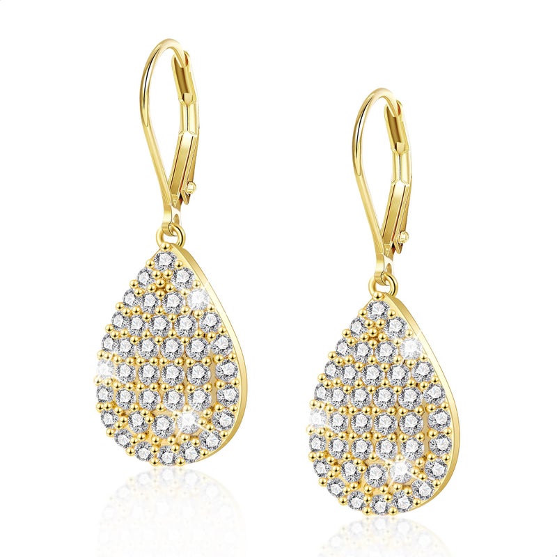 ALEXCRAFT Gold Teardrop Earrings, ALEXCRAFT 14K Gold Dangle Leverback Earring for Women Trendy Hypoallergenic Goldplated Sterling Silver Cubic Zirconia Waterdrop Teardrop Dangling Drop Earrings for Women - Image 1