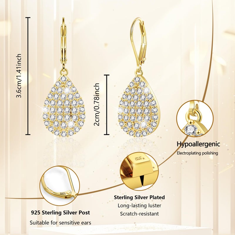 ALEXCRAFT Gold Teardrop Earrings, ALEXCRAFT 14K Gold Dangle Leverback Earring for Women Trendy Hypoallergenic Goldplated Sterling Silver Cubic Zirconia Waterdrop Teardrop Dangling Drop Earrings for Women - Image 3