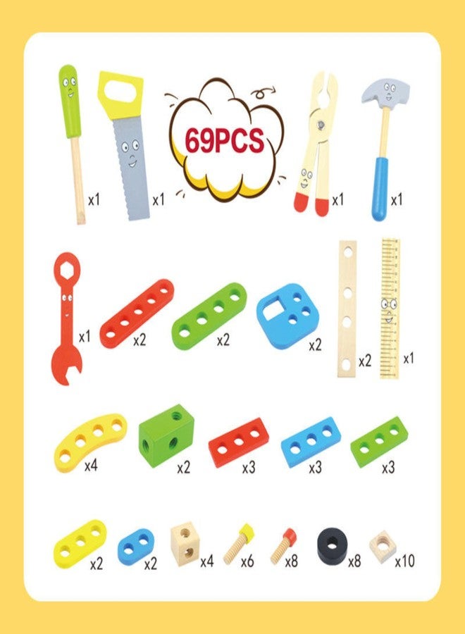 RITHVI STORE Wooden Tool Kit for Kids | Pretend Play Construction Toy Set | STEM Educational Mechanic Set for Boys and Girls (Ages 3-8) (Wooden Tool Kit 69Pcs) - Image 4
