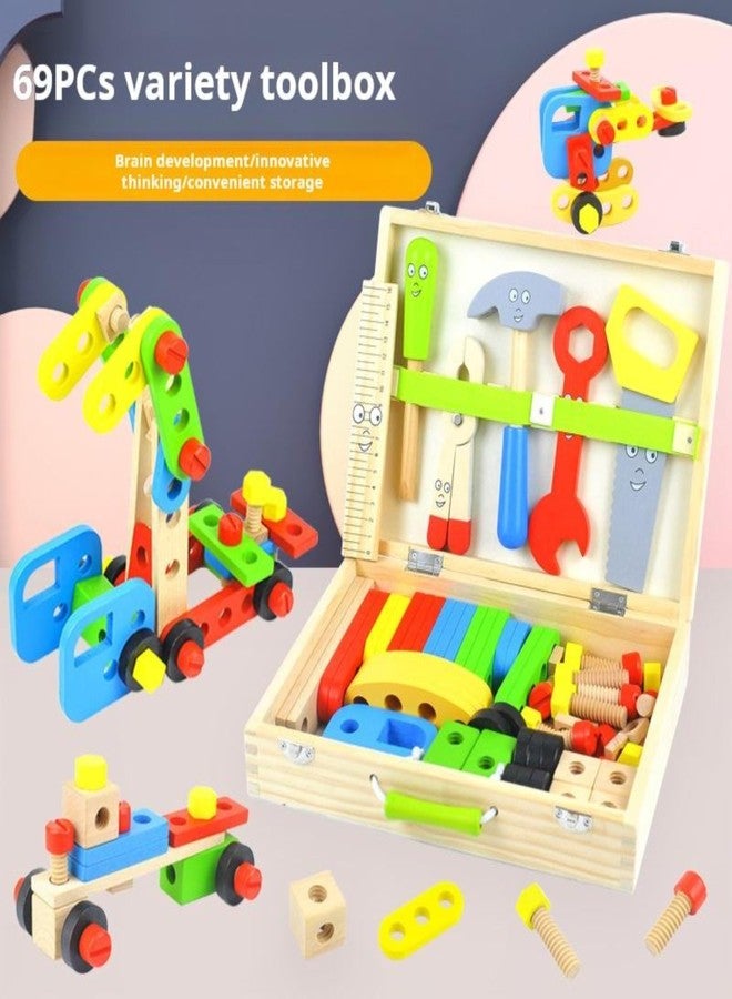 RITHVI STORE Wooden Tool Kit for Kids | Pretend Play Construction Toy Set | STEM Educational Mechanic Set for Boys and Girls (Ages 3-8) (Wooden Tool Kit 69Pcs) - Image 5