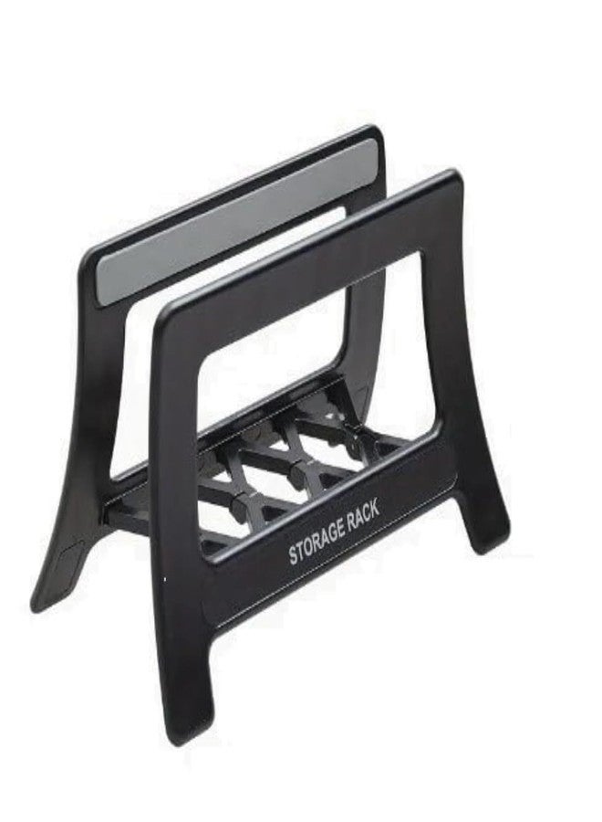 Kriva Multifunctional Storage Rack | Stable and Automatic Locking with Automatic Storage Saves Space | Vertical Stand Holder for Laptop Tablets Books Kitchenware Cutting Board Holder (Black) - Image 1