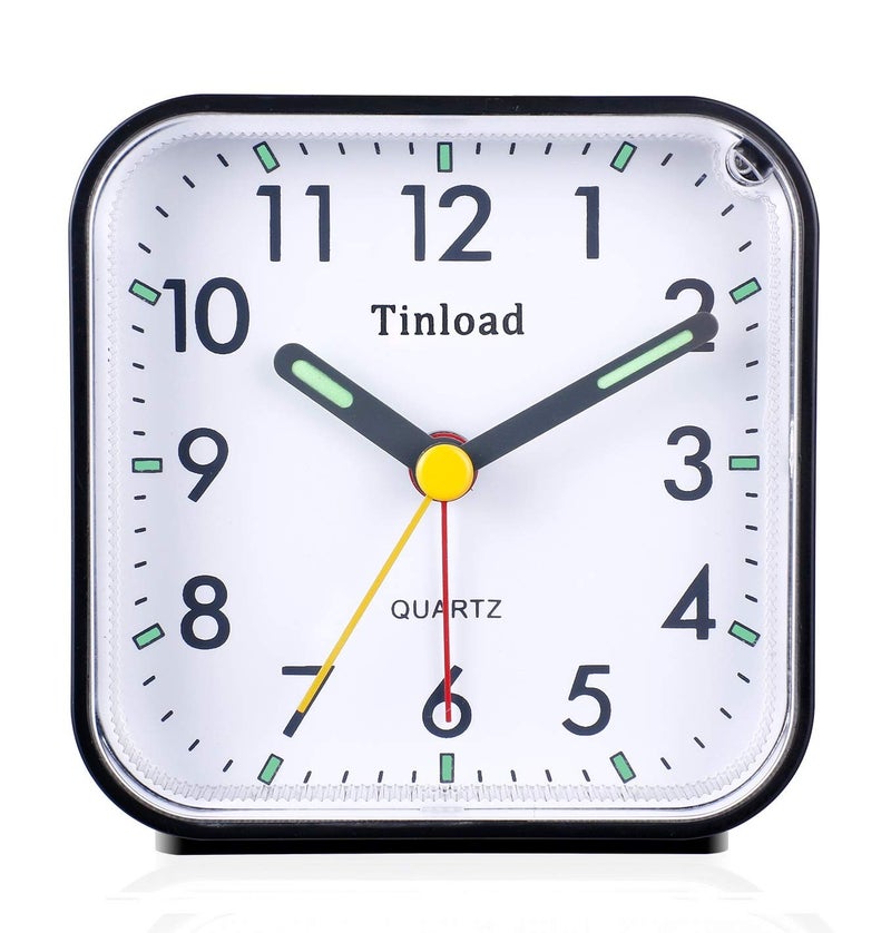 Tinload Small Battery Operated Analog Alarm Clock Silent Non Ticking Ascending Beep Sounds SnoozeManual Light Easy SetBlack