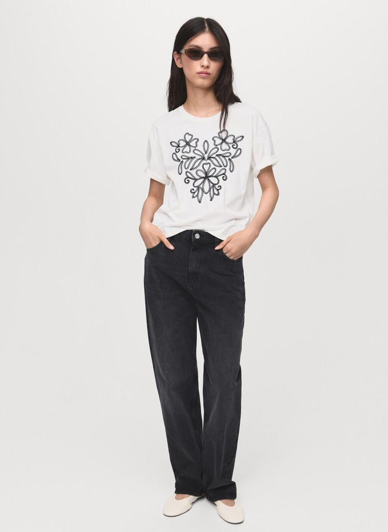 MANGO Floral-embroidered cotton t-shirt - Image 4