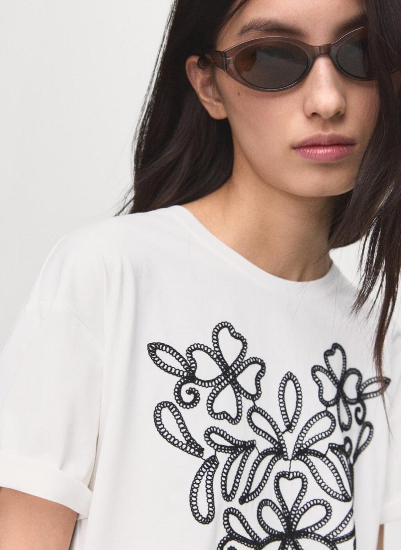 MANGO Floral-embroidered cotton t-shirt - Image 3