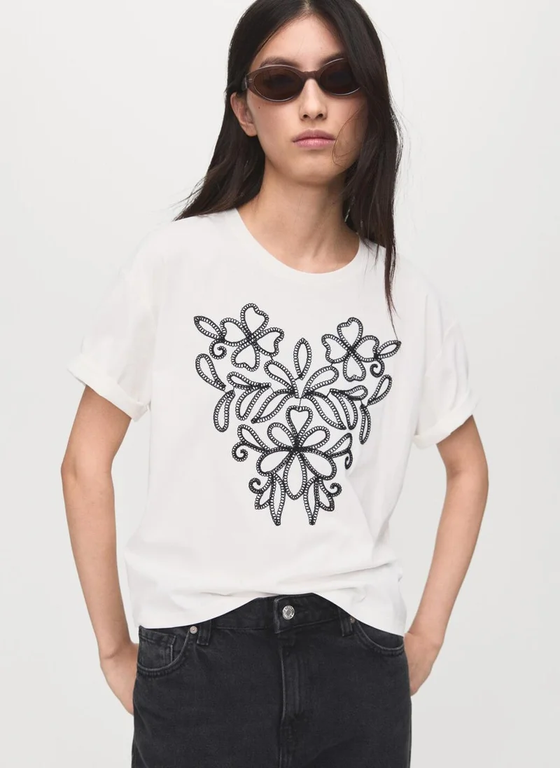 MANGO Floral-embroidered cotton t-shirt
