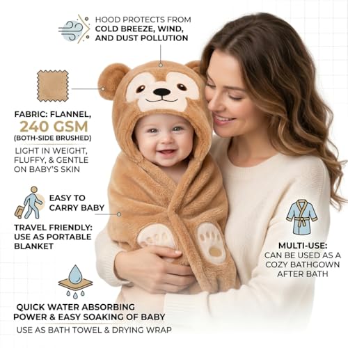 BRANDONN Baby Blankets New Born Combo Pack of Hooded Wrapper Sleeping Bag and Baby Bath Towel for 0-6 Months Baby Boys and Baby Girls Pack of 2 - Image 5