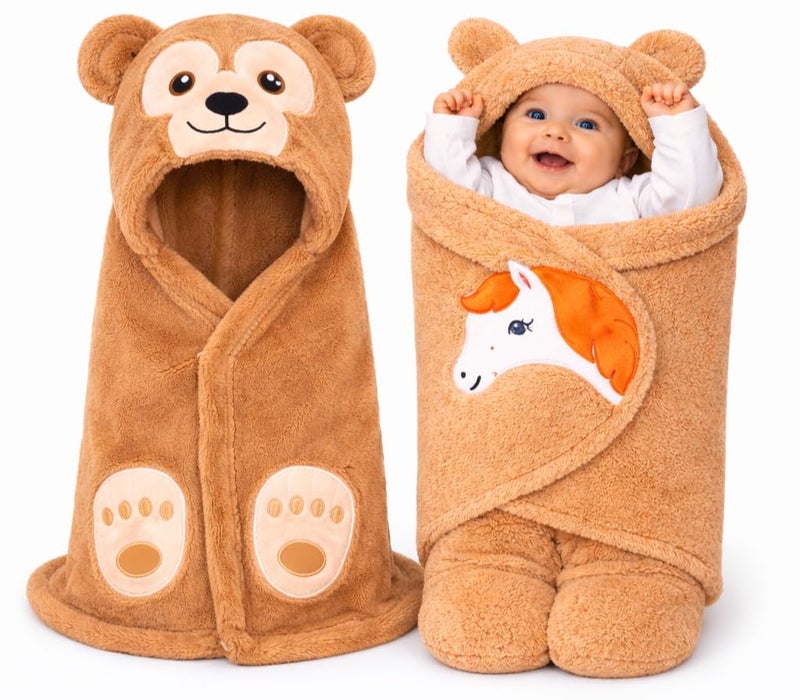 BRANDONN Baby Blankets New Born Combo Pack of Hooded Wrapper Sleeping Bag and Baby Bath Towel for 0-6 Months Baby Boys and Baby Girls Pack of 2 - Image 1