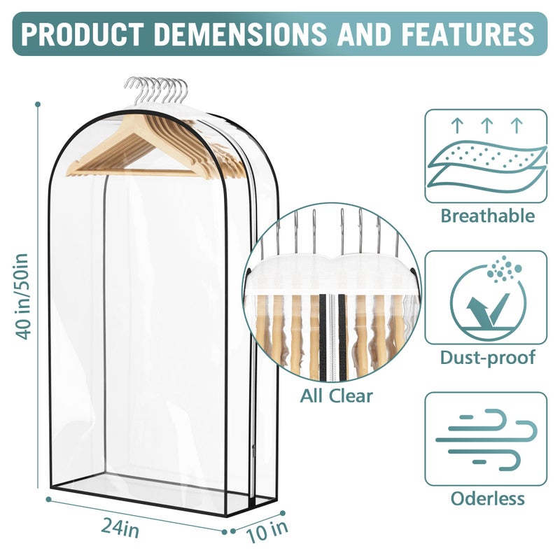 Liuoud Clear Garment Bag for Hanging Clothes 10â€ Gusseted, (40&50") Suit Bags for Open Closet Storage Plastic Clothes Cover for Coat, Dress, Shirts, Fur, Jacket, Wardrobe Protectors, 4 Pack - Image 4