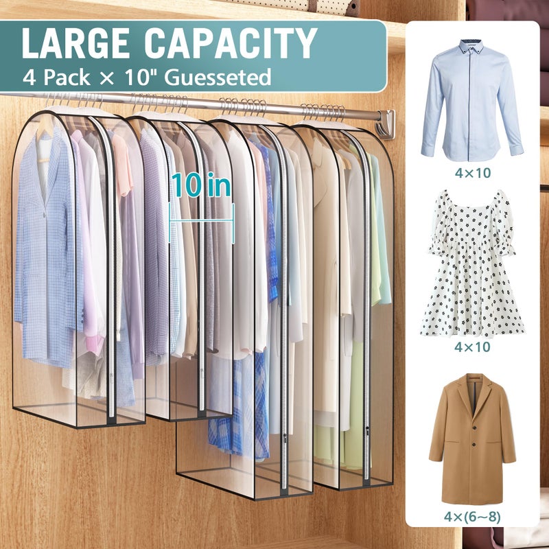 Liuoud Clear Garment Bag for Hanging Clothes 10â€ Gusseted, (40&50") Suit Bags for Open Closet Storage Plastic Clothes Cover for Coat, Dress, Shirts, Fur, Jacket, Wardrobe Protectors, 4 Pack - Image 2