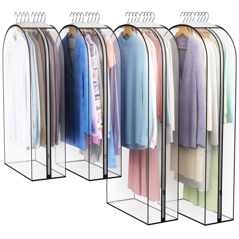 Liuoud Clear Garment Bag for Hanging Clothes 10â€ Gusseted, (40&50") Suit Bags for Open Closet Storage Plastic Clothes Cover for Coat, Dress, Shirts, Fur, Jacket, Wardrobe Protectors, 4 Pack - Image 1