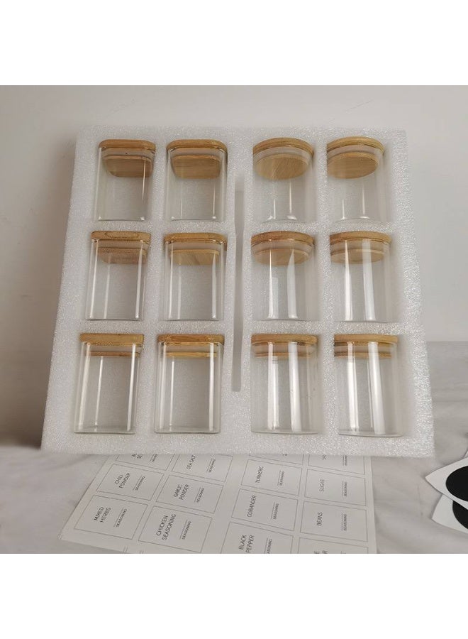 طقم توابل زجاج مربع بغطاء خشب بامبو 12 برطمان سعه 200 مل - Image 3