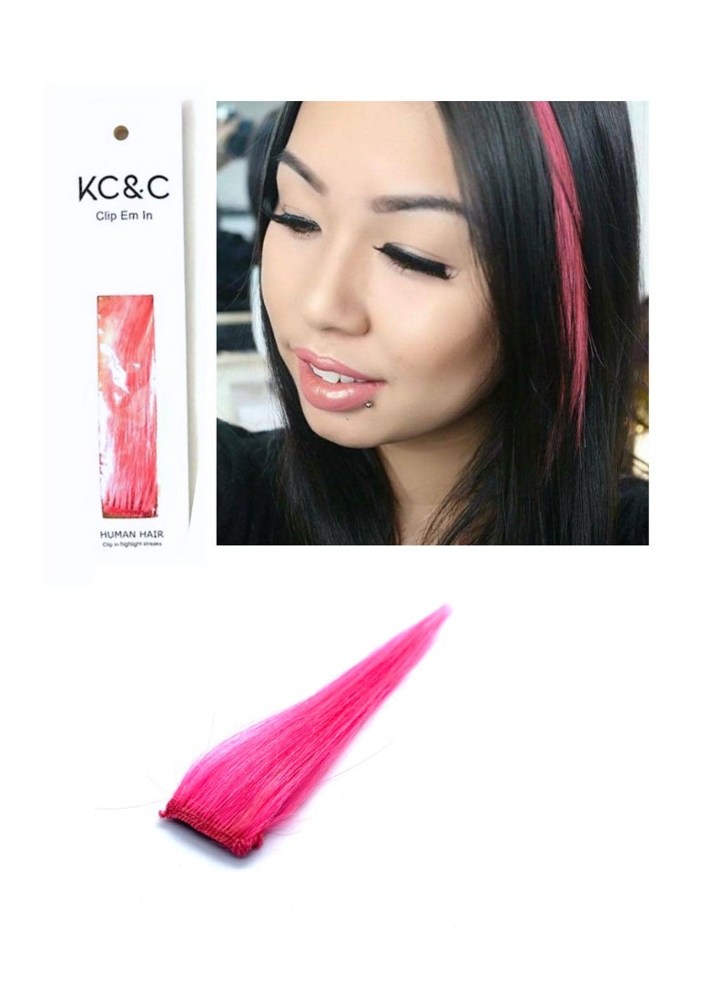 Keep Calm and Clip Em In - Pink Highlight - Clip-in Real Human Hair Extension - Image 1