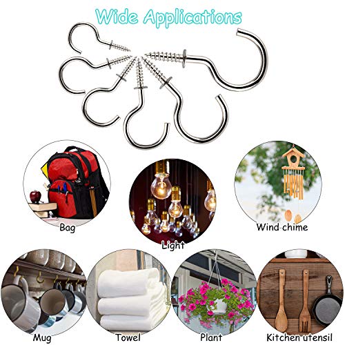 KUUQA 75 Pcs Multi-Size Nickel Plated Metal Ceiling Hooks Screw Cup Hook Holder (Silver) - Image 5