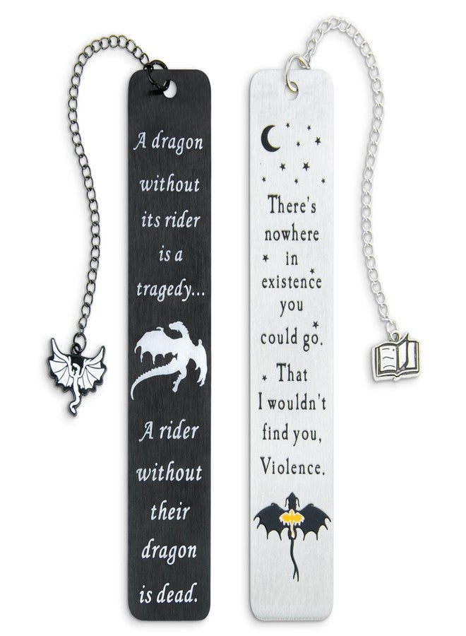 WACANTIC Dragon Metal Bookmarks - Set of 2 Engraved Fantasy Bookmark with Charms, Cool Bookmarks for Women and Men, Bookish Quotes Gifts for Readers, Magical Academy Book Accessories (Style 1) - Image 1