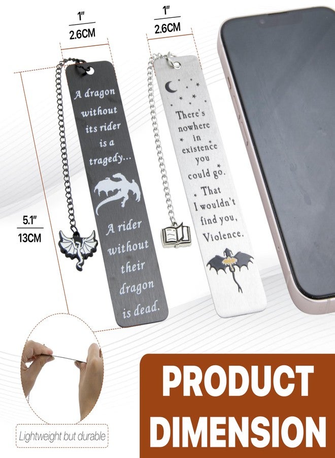 WACANTIC Dragon Metal Bookmarks - Set of 2 Engraved Fantasy Bookmark with Charms, Cool Bookmarks for Women and Men, Bookish Quotes Gifts for Readers, Magical Academy Book Accessories (Style 1) - Image 2