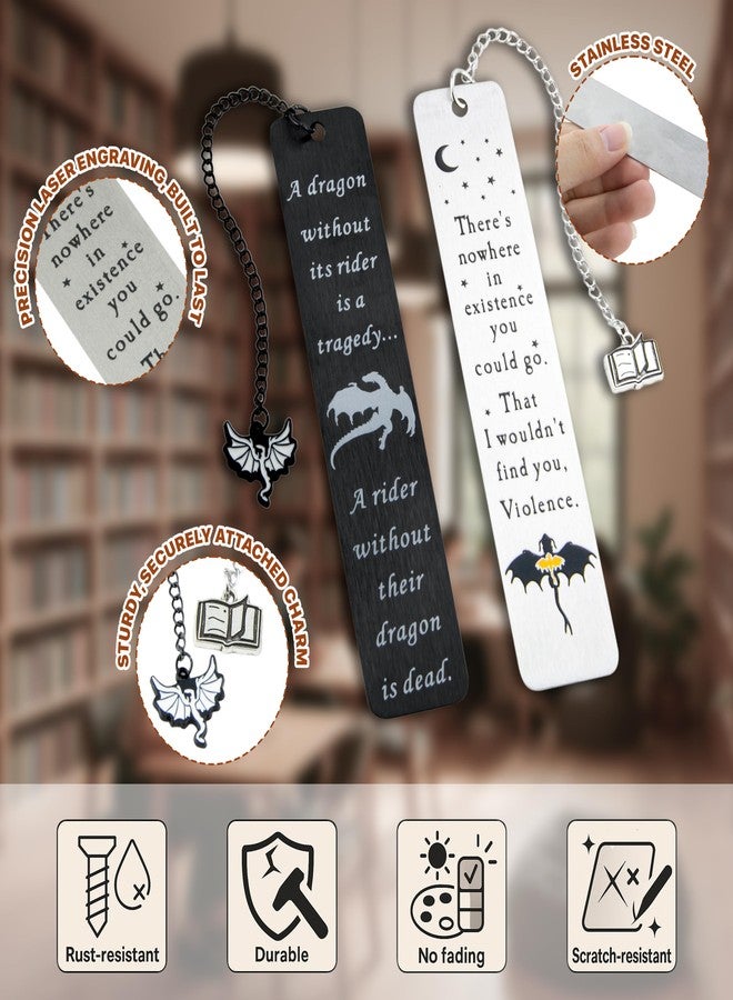 WACANTIC Dragon Metal Bookmarks - Set of 2 Engraved Fantasy Bookmark with Charms, Cool Bookmarks for Women and Men, Bookish Quotes Gifts for Readers, Magical Academy Book Accessories (Style 1) - Image 4