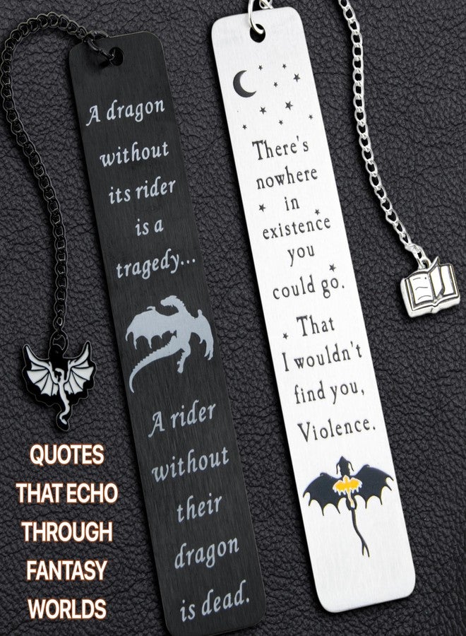 WACANTIC Dragon Metal Bookmarks - Set of 2 Engraved Fantasy Bookmark with Charms, Cool Bookmarks for Women and Men, Bookish Quotes Gifts for Readers, Magical Academy Book Accessories (Style 1) - Image 3
