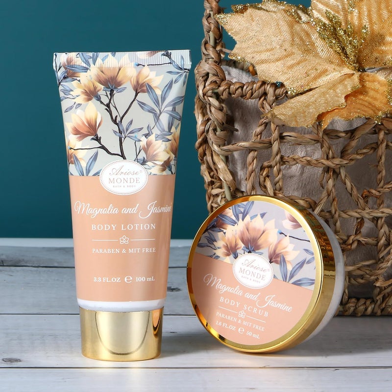 ArioseMonde سلة هدايا سبا منزلية، مجموعة سبا استحمام للنساء، مع لوشن للجسم، جل استحمام، حمام فقاعات، مقشر للجسم، ملح استحمام، قنبلة استحمام، مجموعة هدايا استحمام للأم، الزوجة، لها، مع رائحة الماغنوليا والياسمين - Image 3