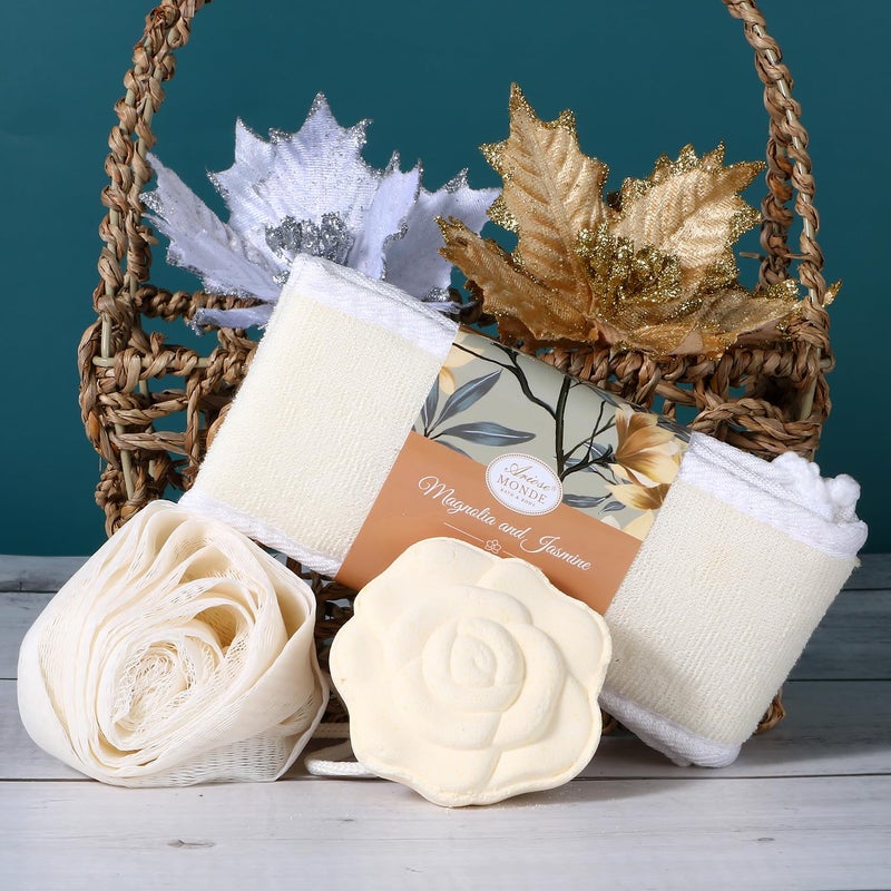 ArioseMonde سلة هدايا سبا منزلية، مجموعة سبا استحمام للنساء، مع لوشن للجسم، جل استحمام، حمام فقاعات، مقشر للجسم، ملح استحمام، قنبلة استحمام، مجموعة هدايا استحمام للأم، الزوجة، لها، مع رائحة الماغنوليا والياسمين - Image 4