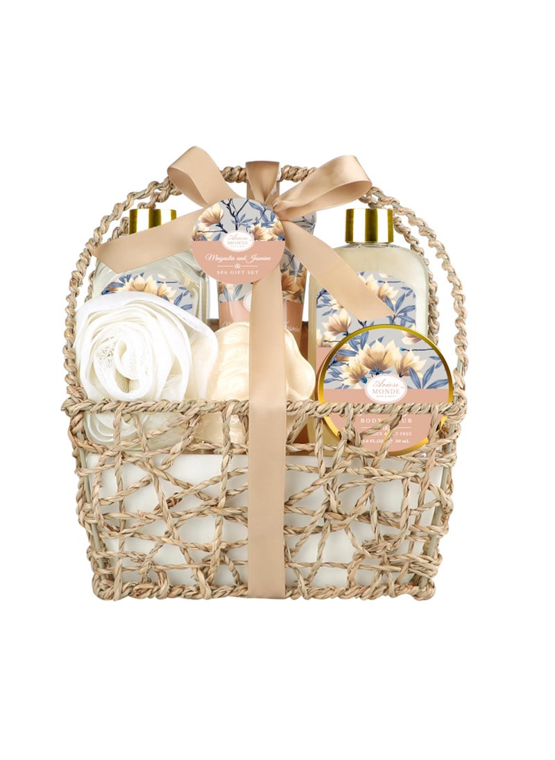 ArioseMonde Home Spa Gift Basket, Bath Spa Kit for Women, with Body Lotion, Shower Gel, Bubble Bath, Body Scrub, Bath Salt, Bath Bomb, Bath Gift Set for Mother, Wife Her, with Magnolia and Jasmine Scent  - Image 1