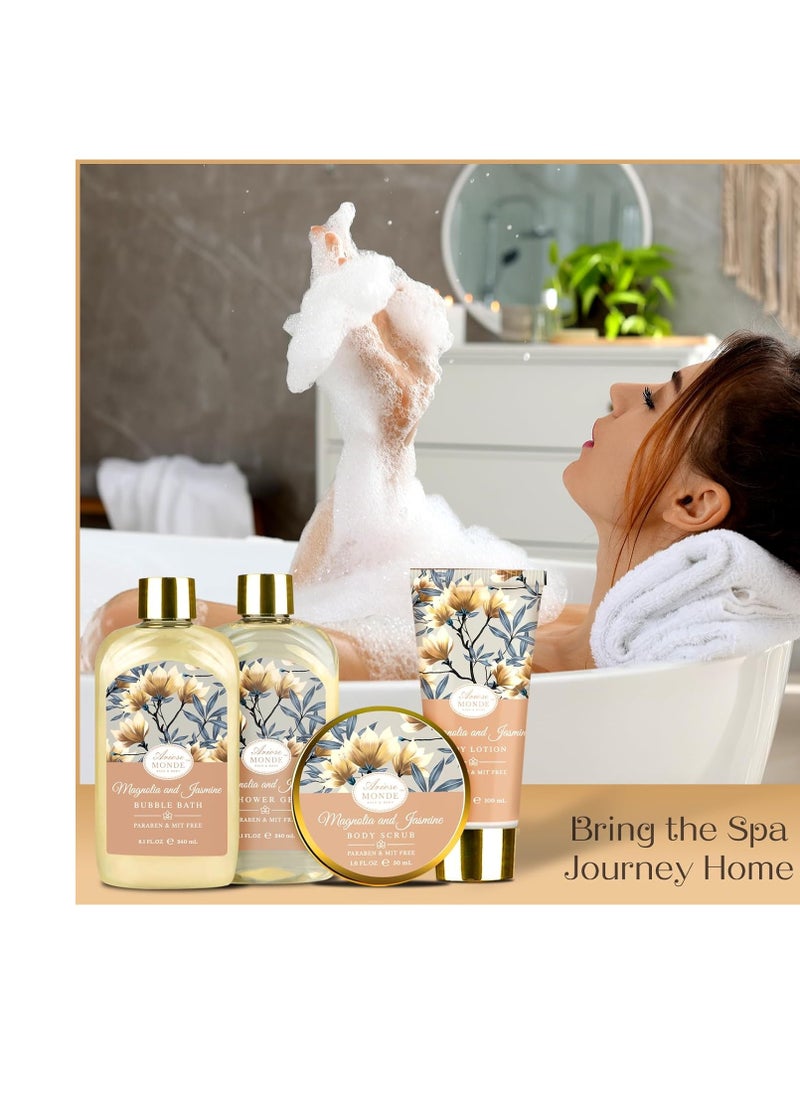 ArioseMonde Home Spa Gift Basket, Bath Spa Kit for Women, with Body Lotion, Shower Gel, Bubble Bath, Body Scrub, Bath Salt, Bath Bomb, Bath Gift Set for Mother, Wife Her, with Magnolia and Jasmine Scent  - Image 3