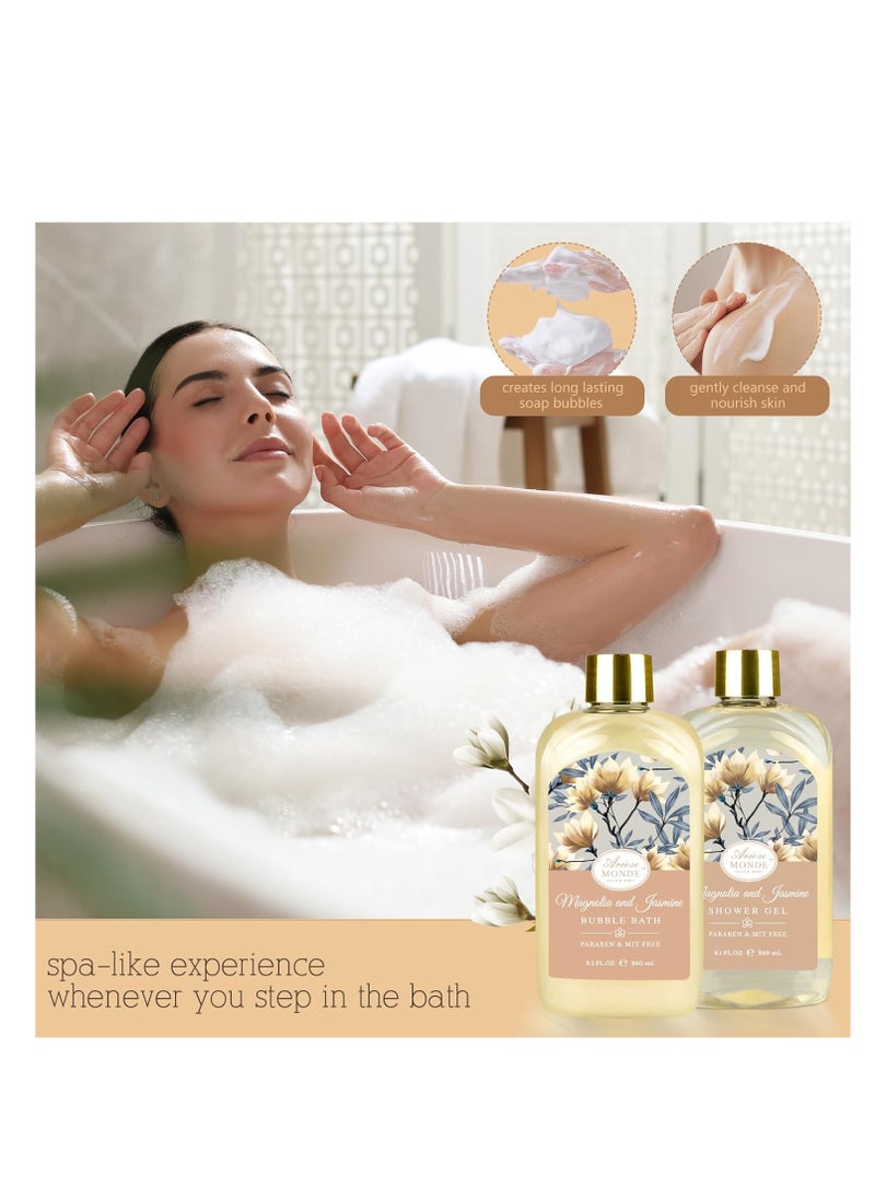 ArioseMonde Home Spa Gift Basket, Bath Spa Kit for Women, with Body Lotion, Shower Gel, Bubble Bath, Body Scrub, Bath Salt, Bath Bomb, Bath Gift Set for Mother, Wife Her, with Magnolia and Jasmine Scent  - Image 5