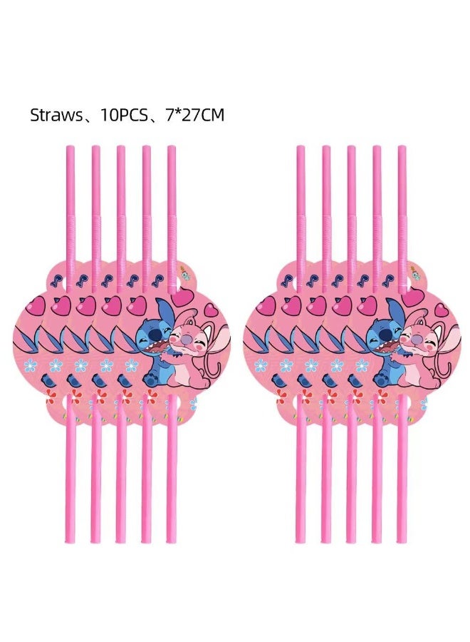 Kidzilla 92 PCS Angel & Stitch Birthday Party Supplies Kit for Girls – Pink Cartoon Theme Party Decorations Set with Plates, Cups, Napkins, Banner, Tablecloth, Straws & Cutlery - Image 5