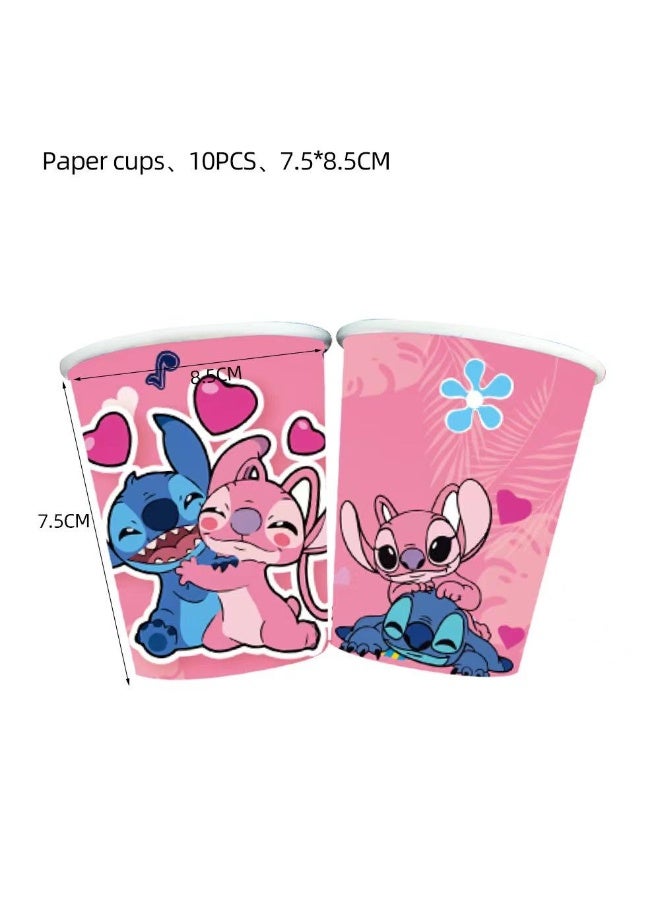 Kidzilla 92 PCS Angel & Stitch Birthday Party Supplies Kit for Girls – Pink Cartoon Theme Party Decorations Set with Plates, Cups, Napkins, Banner, Tablecloth, Straws & Cutlery - Image 4