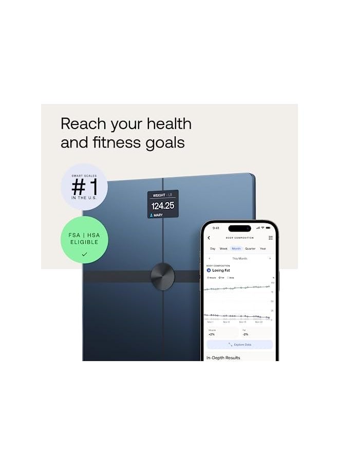 Withings - WITHINGS Body Smart Wi-Fi Digital Personal Scales/Body Fat Scales for Extended Body Composition Including Muscle Mass, Water Content, Bone Density - Image 1