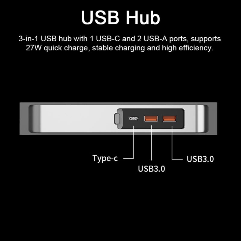 مجمع USB 3 في 1 فضي مصنوع من مواد ABS PC عالية الجودة - مجمع USB لمركز القيادة مع شحن سريع 27 واط لسيارة تيسلا الموديل 3 والموديل Y - Image 3