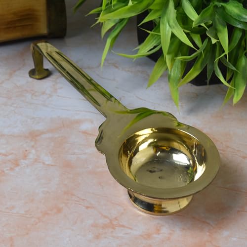 NEETU ARTS Pure Brass Ledle Aarti | Traditional Dhoop Aarti Stand | Pooja Essential for Home Temple Rituals (173 Grams, Pack of 1 Piece) - Image 1