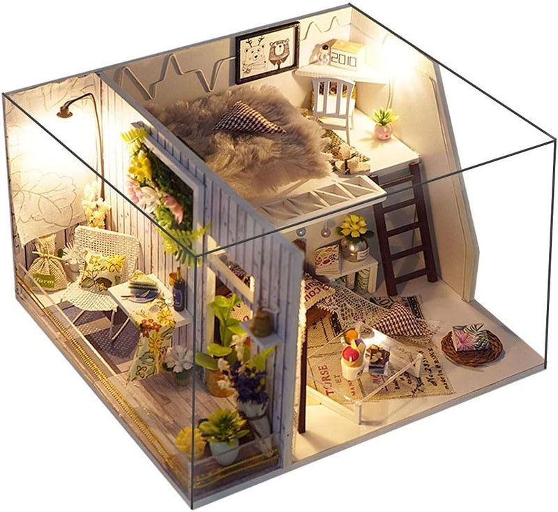 klarako NC NC Dollhouse Miniature with Furniture, DIY Wooden Dollhouse Kit & Ornaments Accessories, Creative Room Building Kits - A - Image 3