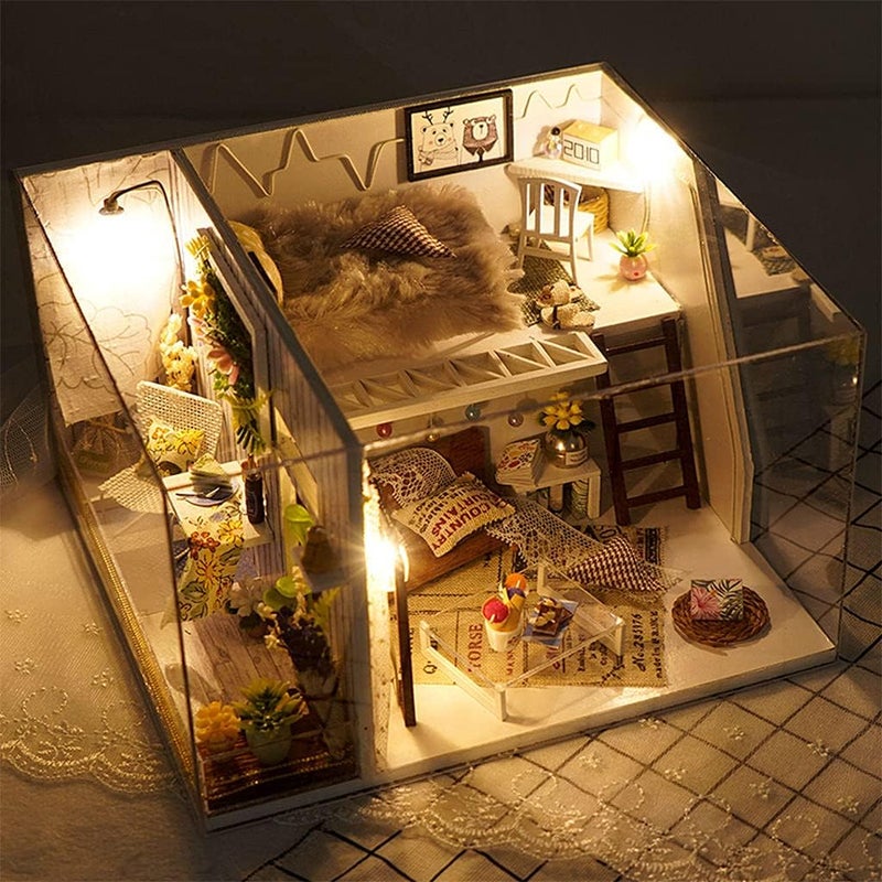 klarako NC NC Dollhouse Miniature with Furniture, DIY Wooden Dollhouse Kit & Ornaments Accessories, Creative Room Building Kits - A - Image 4