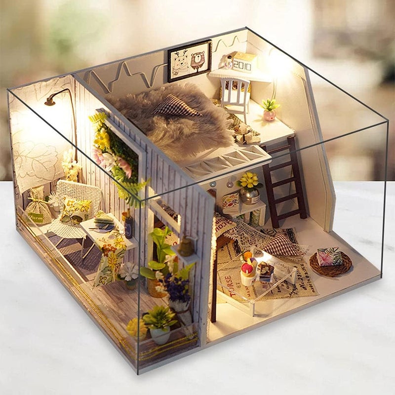 klarako NC NC Dollhouse Miniature with Furniture, DIY Wooden Dollhouse Kit & Ornaments Accessories, Creative Room Building Kits - A - Image 2