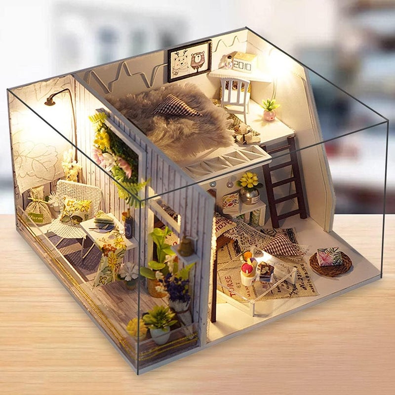 klarako NC NC Dollhouse Miniature with Furniture, DIY Wooden Dollhouse Kit & Ornaments Accessories, Creative Room Building Kits - A - Image 5