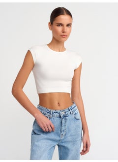Dilvin 30528 Cotton and Modal Blend Crop Top-Ecru  - Image 1