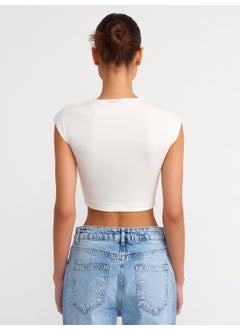 Dilvin 30528 Cotton and Modal Blend Crop Top-Ecru  - Image 2