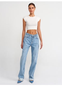 Dilvin 30528 Cotton and Modal Blend Crop Top-Ecru  - Image 3